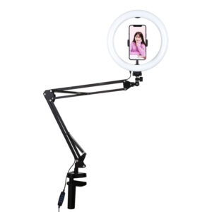 Stojak / statyw biurkowy Puluz na klips LED 26cm vlog / stream na telefon PKT3090B