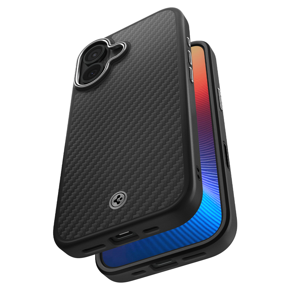 Spigen Enzo Aramid "T" MagSafe case for iPhone 17 - black and silvereng