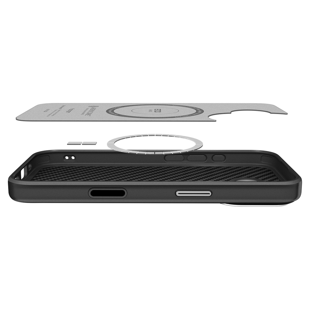 Spigen Enzo Aramid "T" MagSafe case for iPhone 17 - black and silvereng