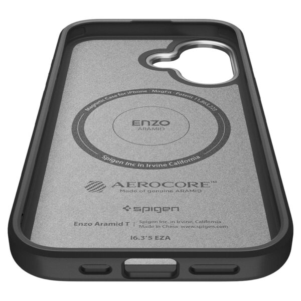 Spigen Enzo Aramid "T" MagSafe case for iPhone 17 - black and silvereng