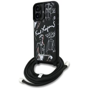 Karl Lagerfeld Crossbody Grained Pattern & Logo Case for iPhone 16 - Blackeng