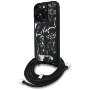 Karl Lagerfeld Crossbody Grained Pattern & Logo Case for iPhone 16 Pro - Blackeng