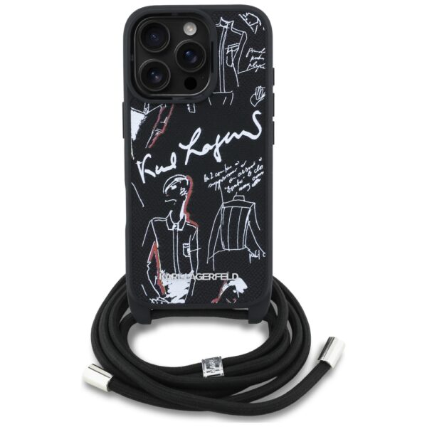 Karl Lagerfeld Crossbody Grained Pattern & Logo Case for iPhone 16 Pro Max - Blackeng
