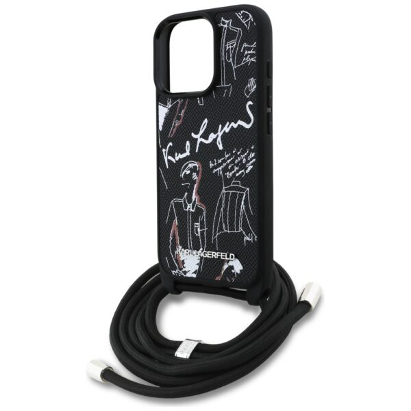 Karl Lagerfeld Crossbody Grained Pattern & Logo Case for iPhone 16 Pro Max - Blackeng