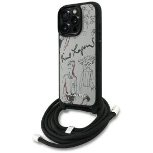 Karl Lagerfeld Crossbody Grained Pattern & Logo Case for iPhone 16 Pro Max - Grayeng