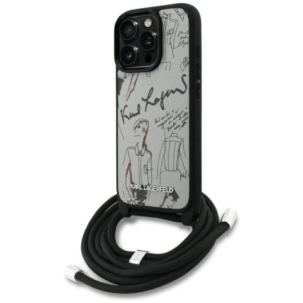 Karl Lagerfeld Crossbody Grained Pattern & Logo Case for iPhone 16 Pro Max - Grayeng