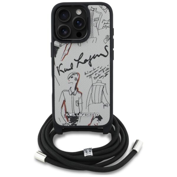 Karl Lagerfeld Crossbody Grained Pattern & Logo Case for iPhone 16 Pro Max - Grayeng