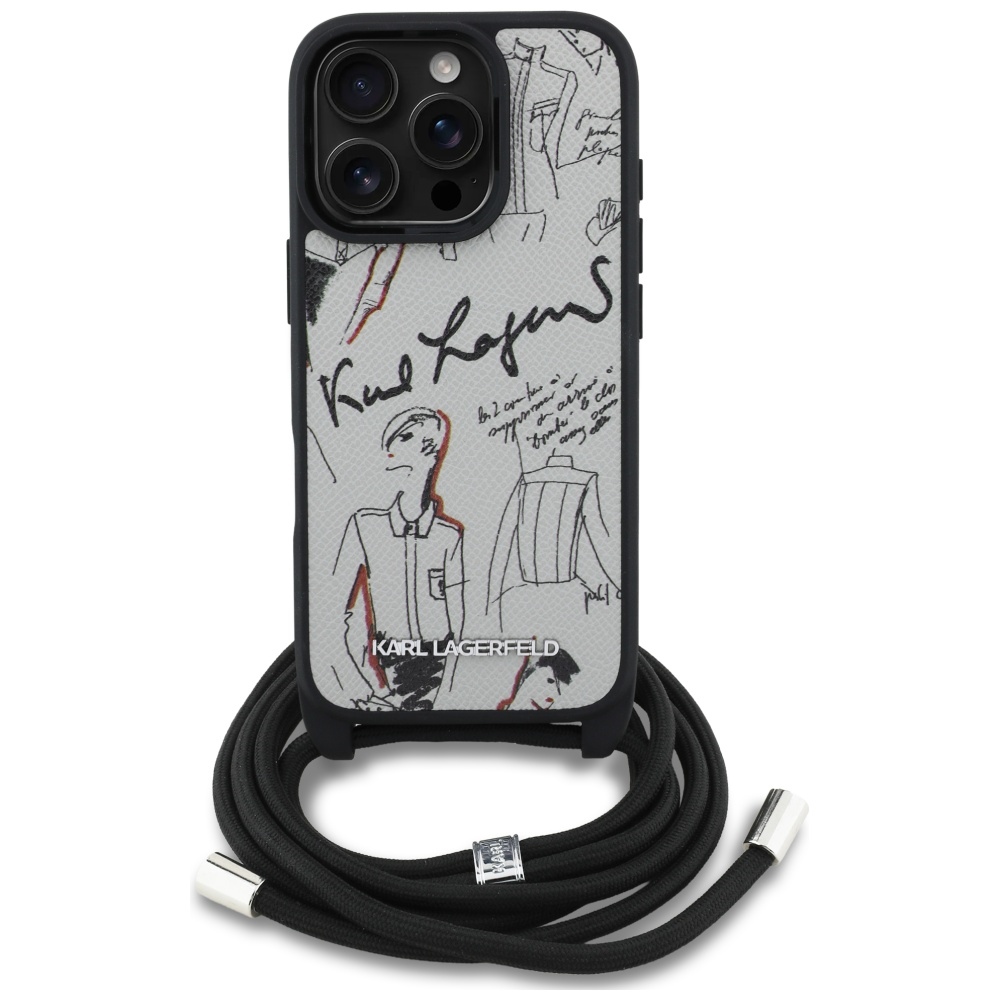 Karl Lagerfeld Crossbody Grained Pattern & Logo Case for iPhone 16 Pro Max - Grayeng