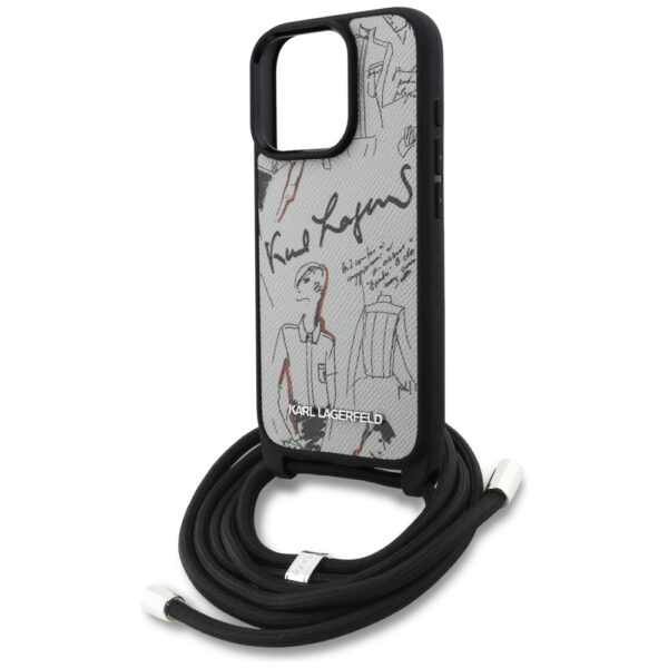 Karl Lagerfeld Crossbody Grained Pattern & Logo Case for iPhone 16 Pro Max - Grayeng