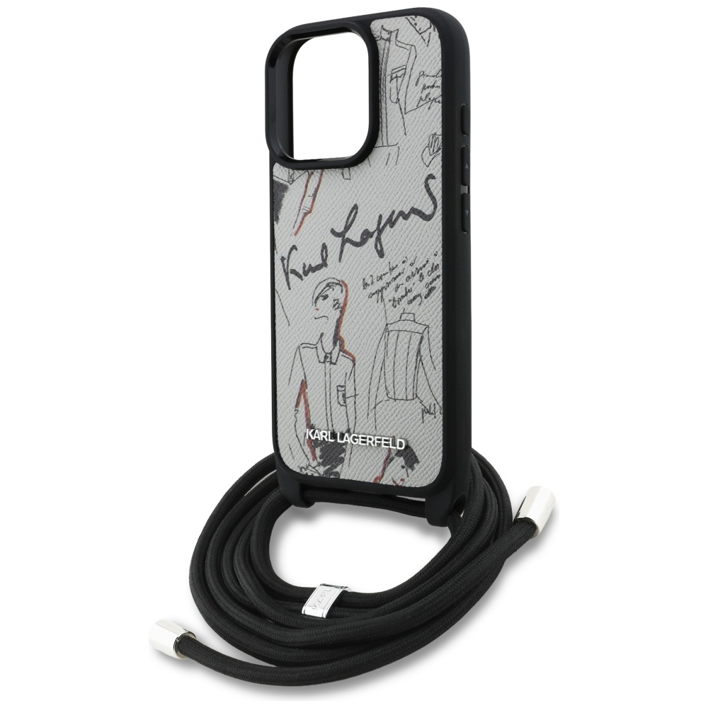 Karl Lagerfeld Crossbody Grained Pattern & Logo Case for iPhone 16 Pro Max - Grayeng