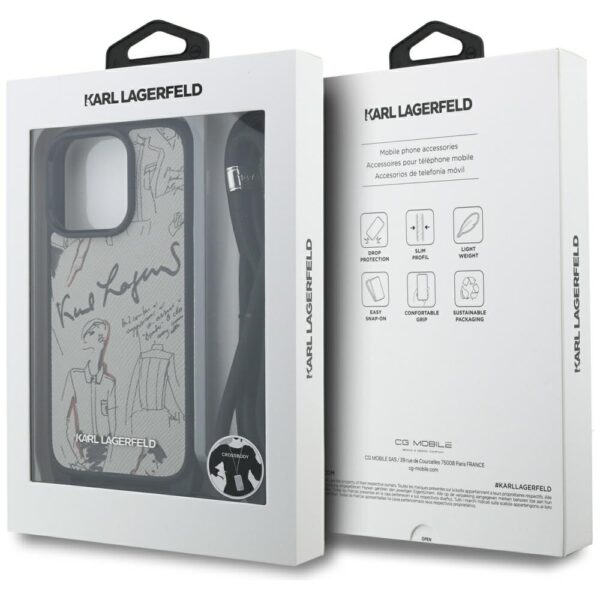 Karl Lagerfeld Crossbody Grained Pattern & Logo Case for iPhone 16 Pro Max - Grayeng