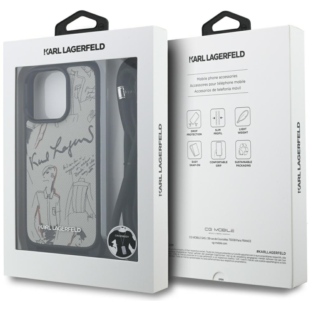 Karl Lagerfeld Crossbody Grained Pattern & Logo Case for iPhone 16 Pro Max - Grayeng