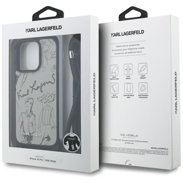 Karl Lagerfeld Crossbody Grained Pattern & Logo Case for iPhone 16 Pro - Grayeng