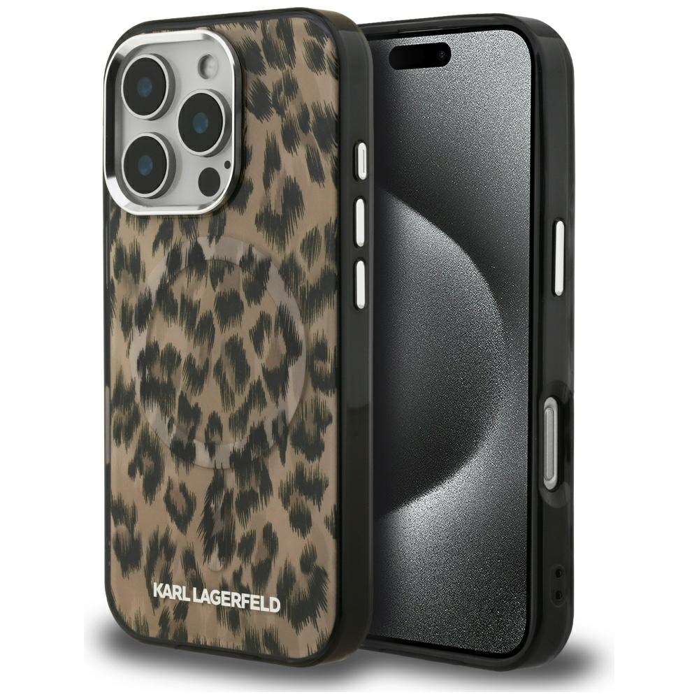 Karl Lagerfeld IML Leopard Pattern MagSafe Case for iPhone 16 Pro Max - Browneng