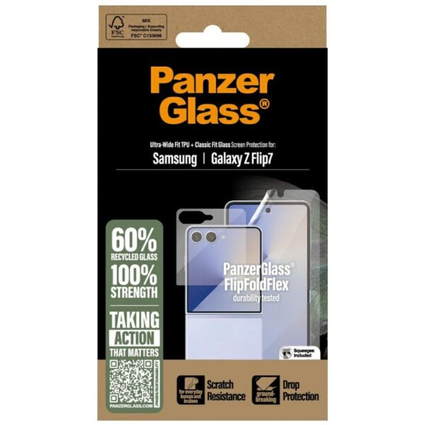 PanzerGlass FlipFoldFlex 2-in-1 Protective Set Classic Fit Glass + Ultra-Wide Fit TPU Film for Samsung Galaxy Flip7eng