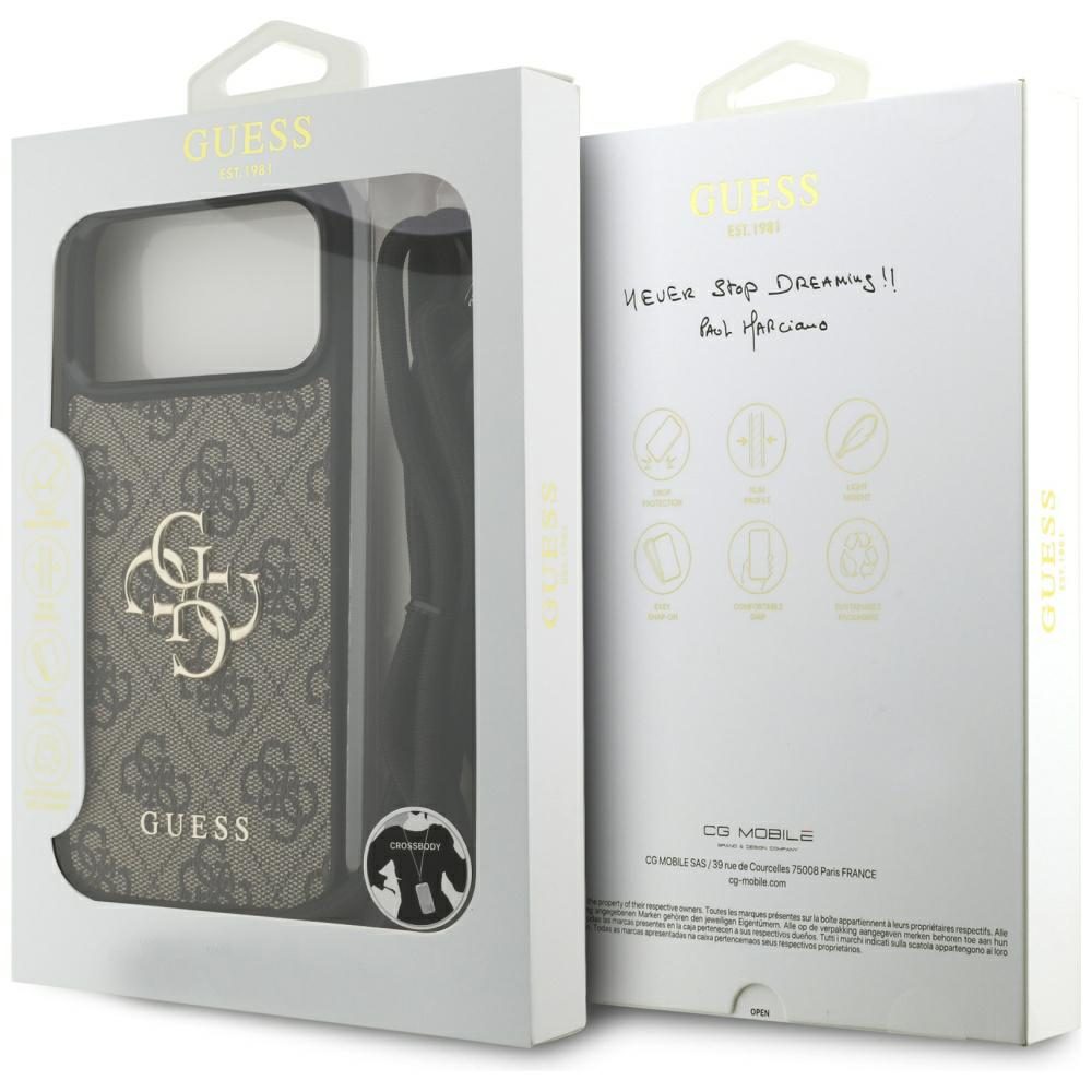 Guess 4G Big Logo Cord Stap Crossbody Case for iPhone 17 Pro Max - Browneng
