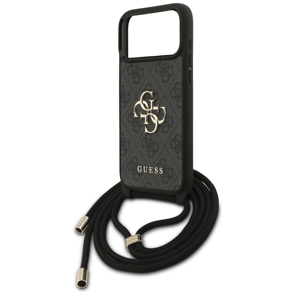 Guess 4G Big Logo Cord Stap Crossbody Case for iPhone 17 Pro Max - Blackeng