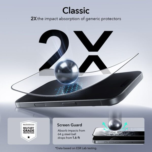 ESR UltraFit Tempered Glass 2-pack for iPhone 16 Pro / 17 - transparenteng