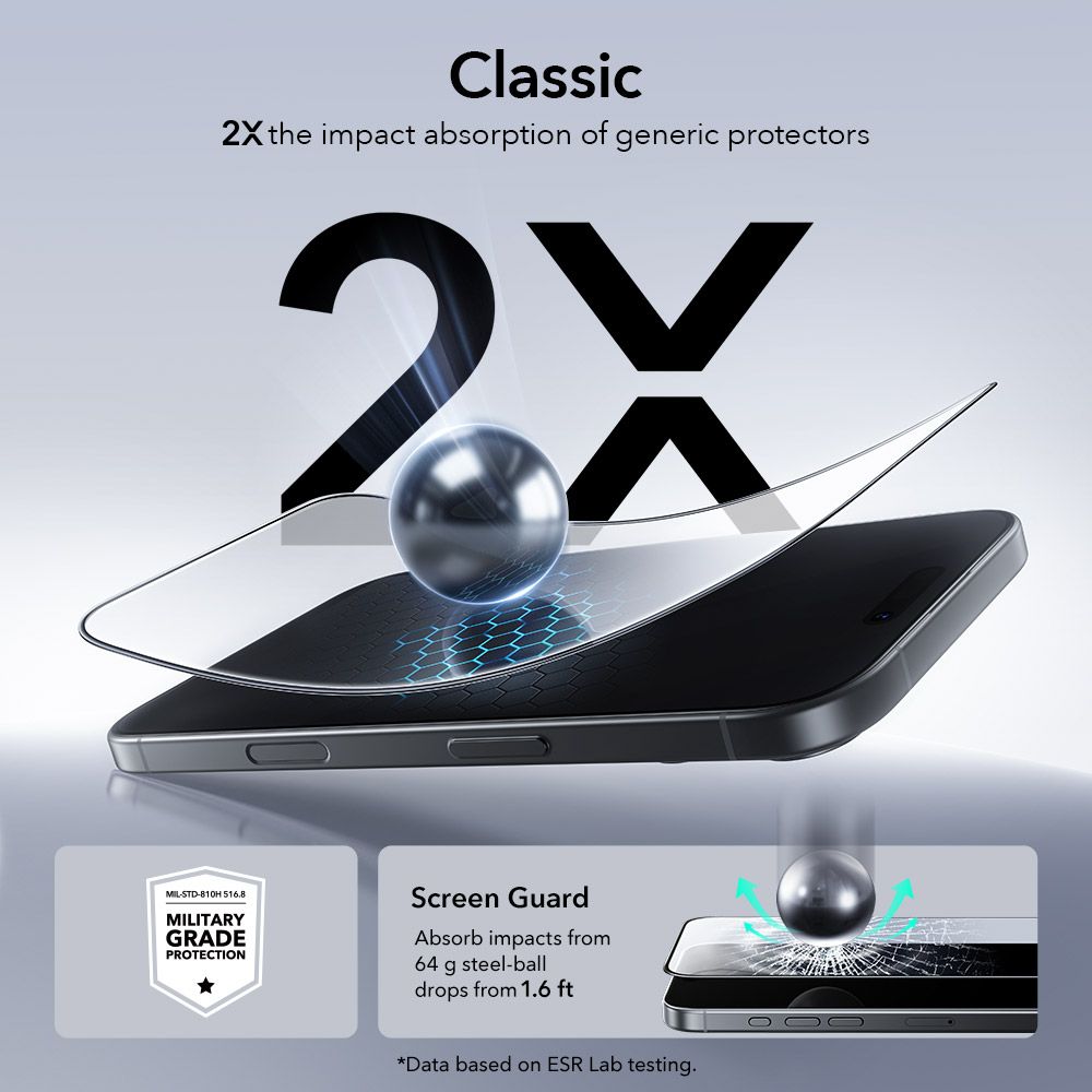 ESR UltraFit Tempered Glass 2-pack for iPhone 16 Pro / 17 - transparenteng