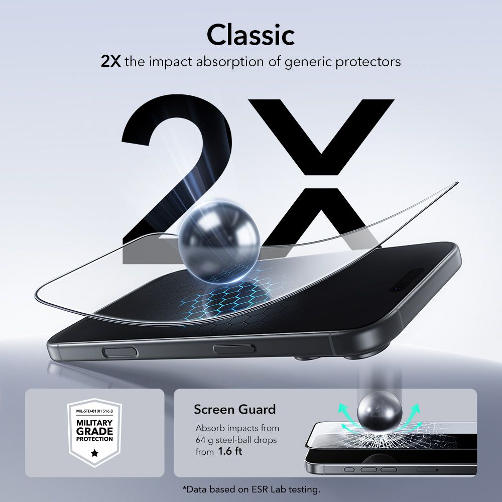 ESR UltraFit Tempered Glass 2-pack for iPhone 17 Pro Max - transparenteng