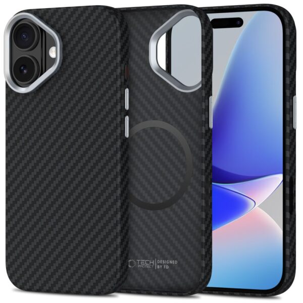 Tech-Protect Ion Carbon MagSafe case for iPhone 17 - black and silvereng