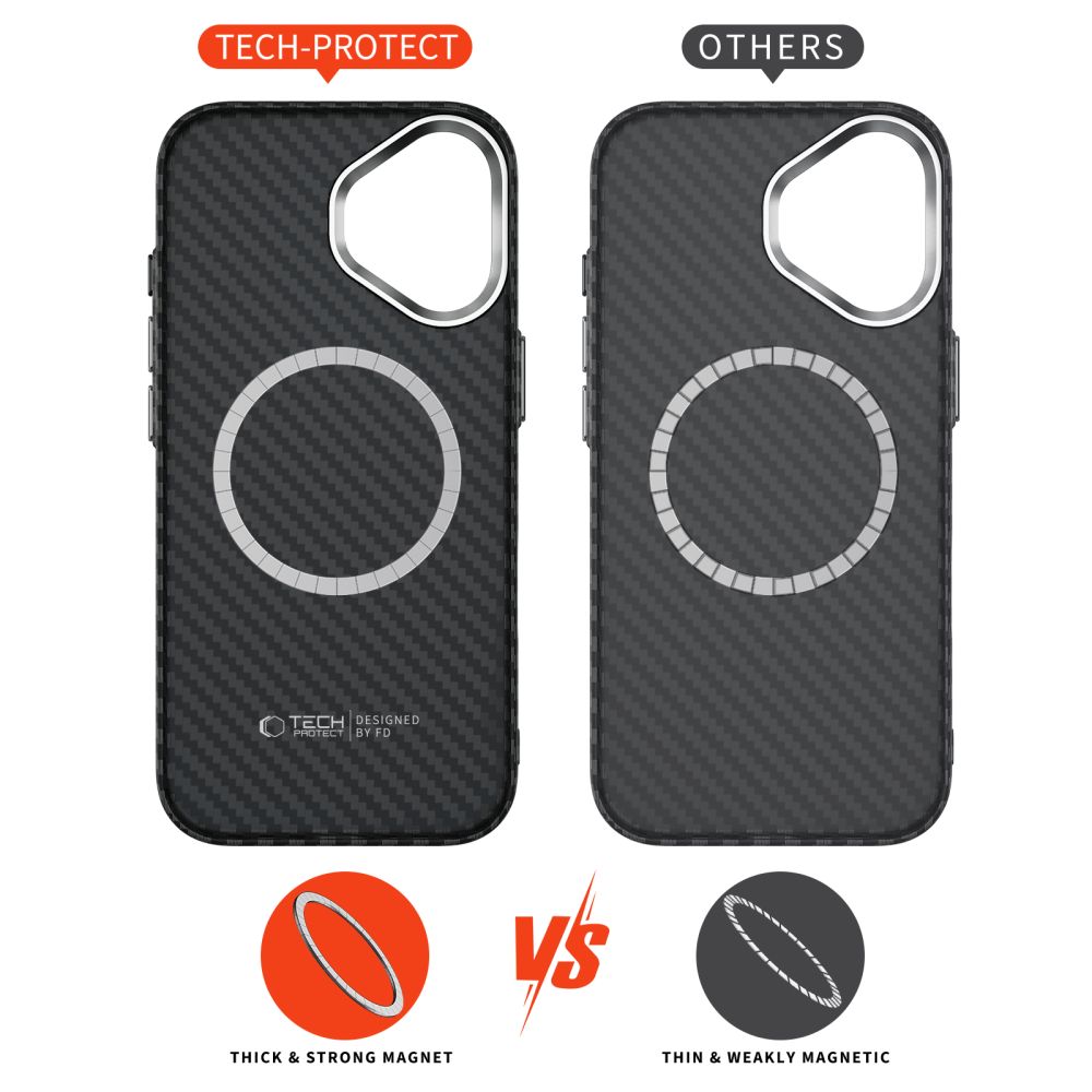 Tech-Protect Ion Carbon MagSafe case for iPhone 17 - black and silvereng