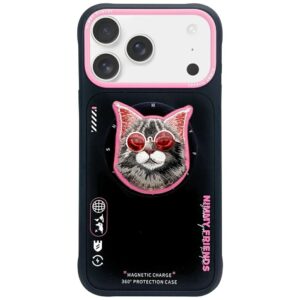 Nimmy Glasses Cool Cat MagSafe Case for iPhone 17 Pro - Black and Pinkeng