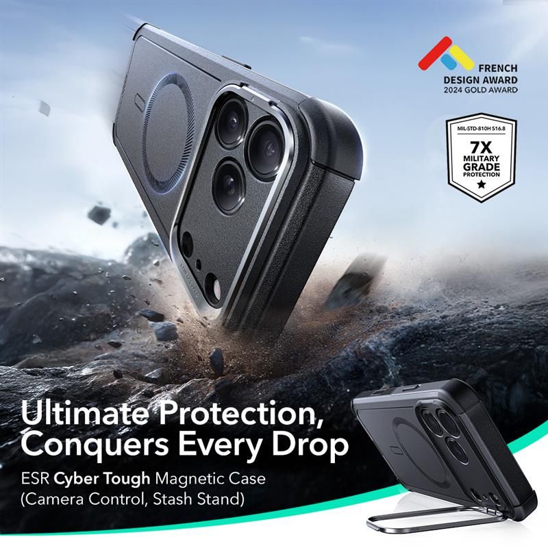 ESR Cyber ​​Kickstand MagSafe Case for iPhone 17 Pro Max - Blackeng