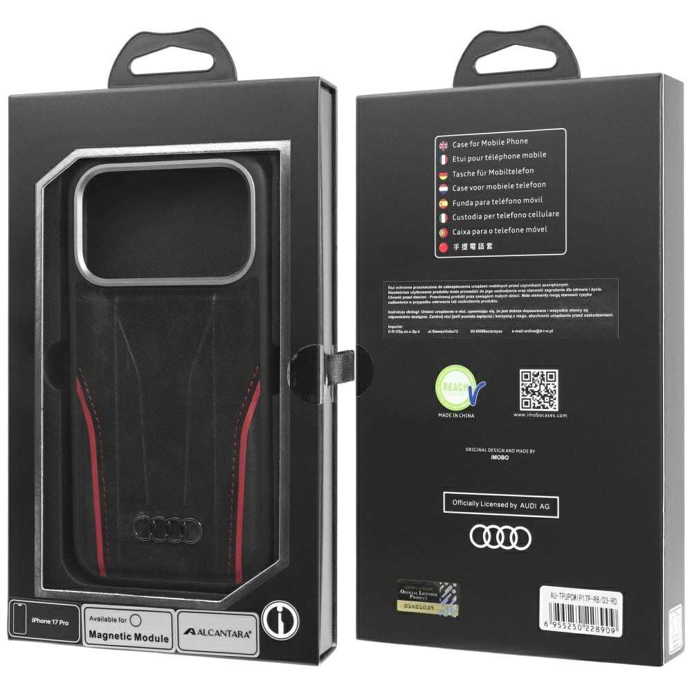 Audi R8 Genuine Leather MagSafe Case for iPhone 17 Pro - Black and Redeng