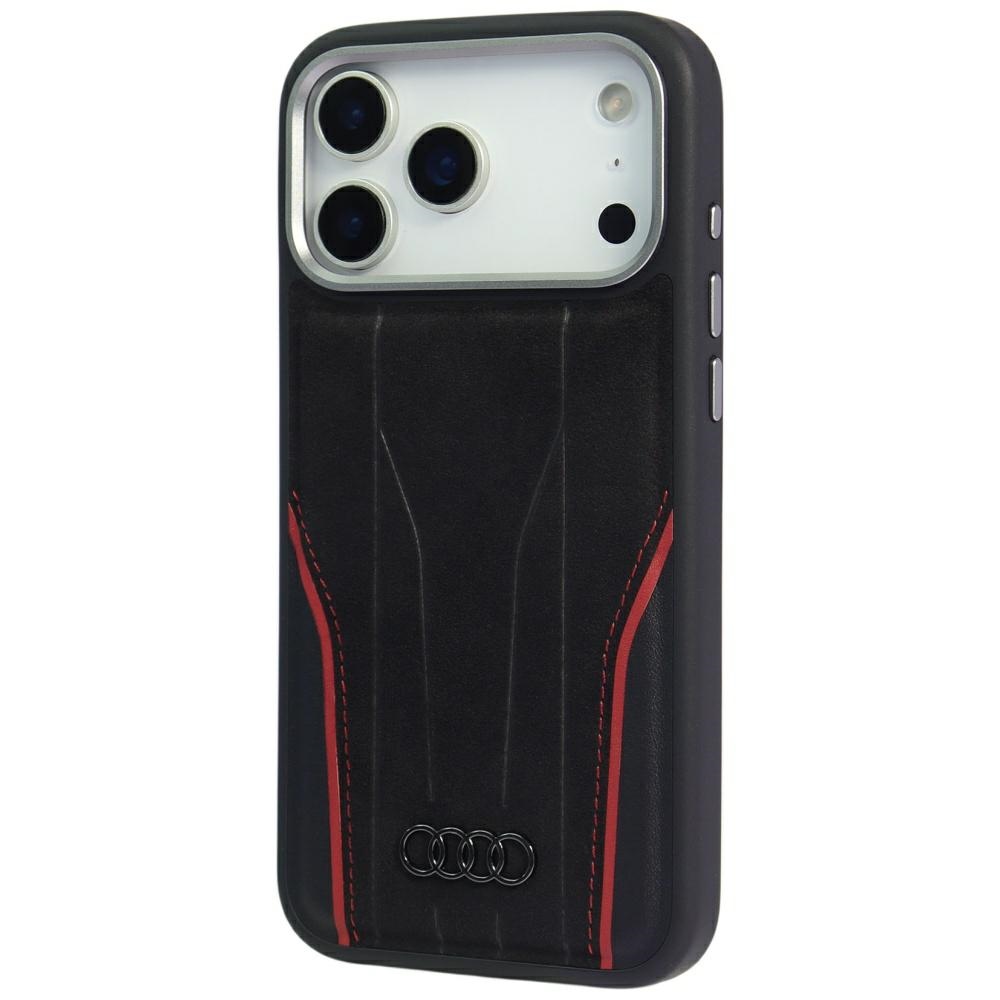 Audi R8 Genuine Leather MagSafe Case for iPhone 17 Pro Max - Black and Redeng