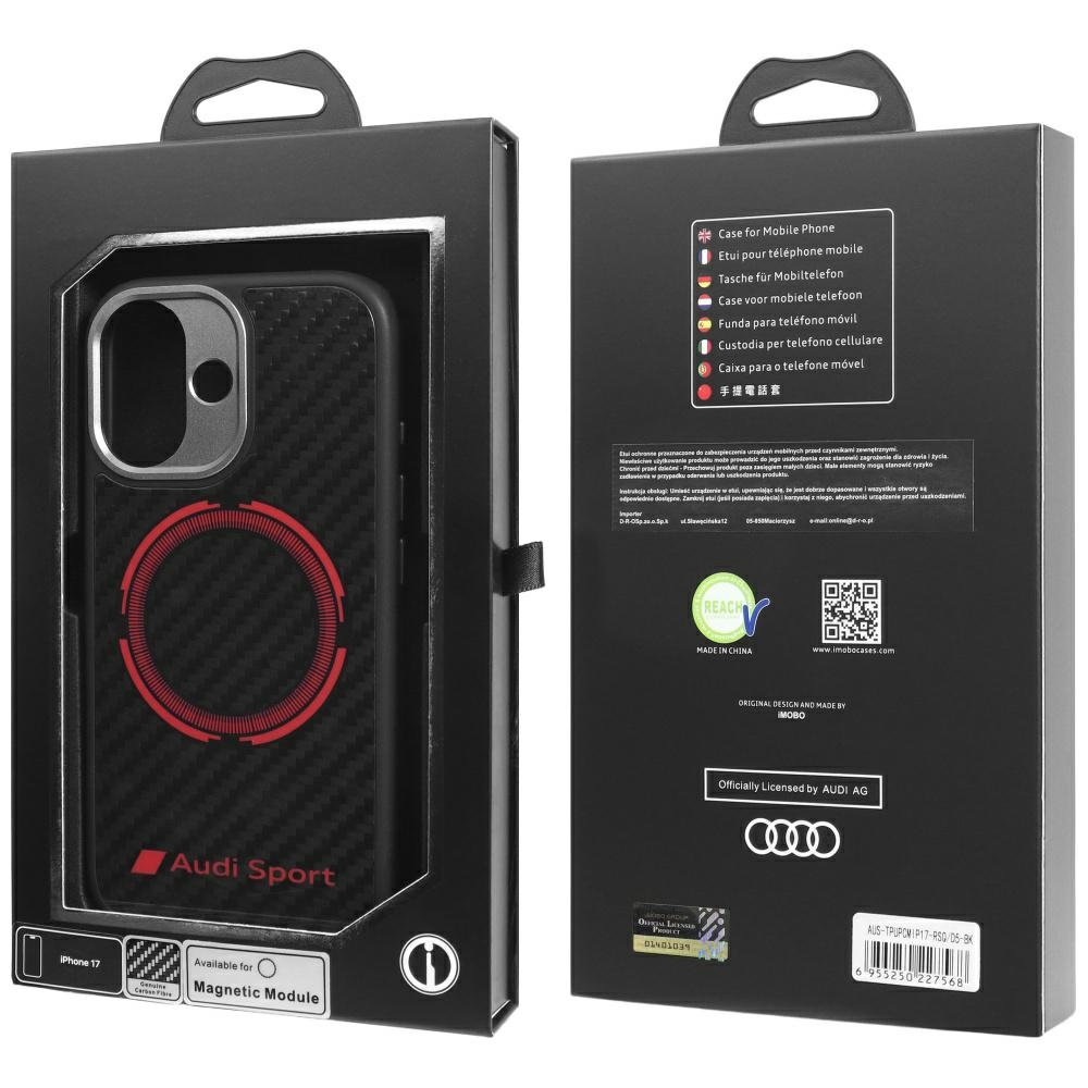 Audi RSQ Carbon Fiber Sport Red Circle MagSafe Case for iPhone 17 - Blackeng