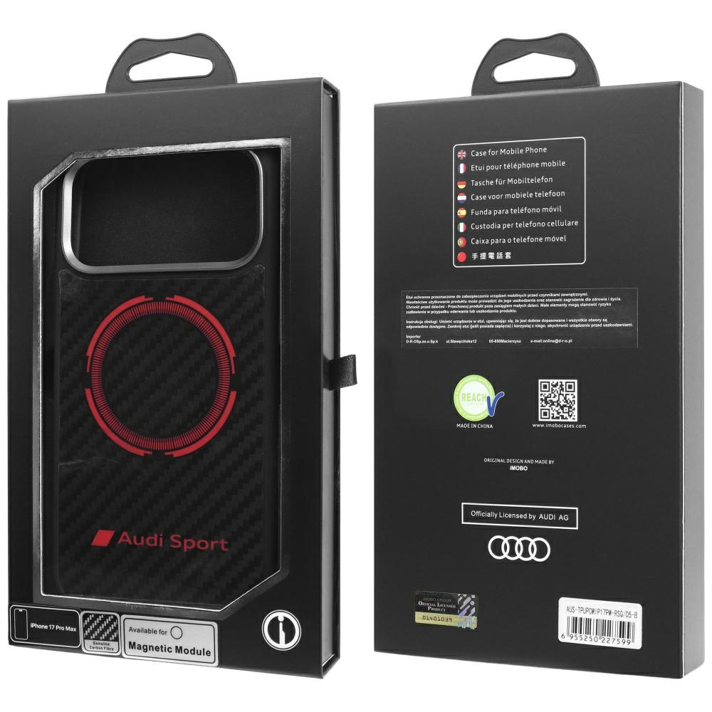 Audi RSQ Carbon Fiber Sport Red Circle MagSafe Case for iPhone 17 Pro Max - Blackeng