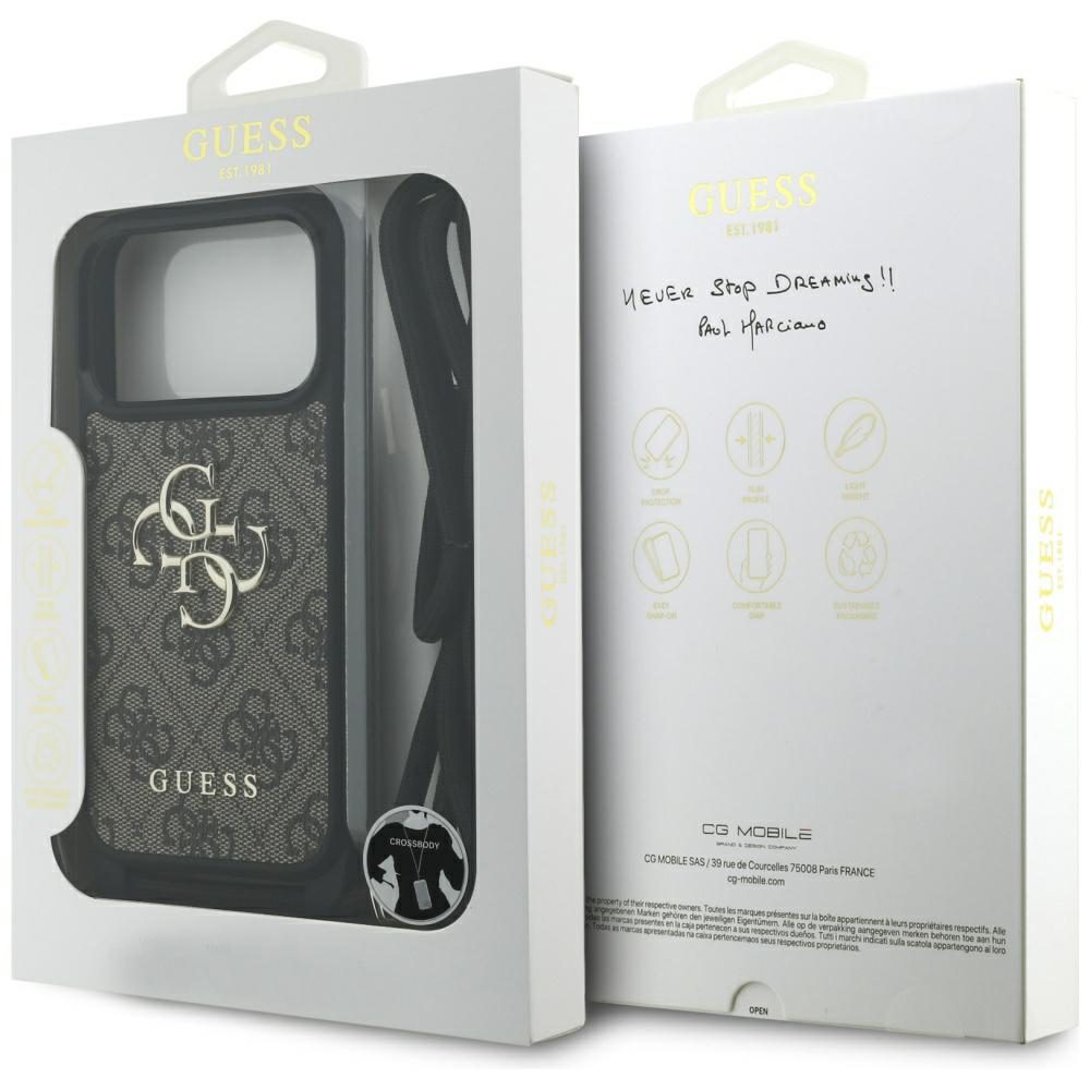 Guess 4G Big Logo Cord Stap Crossbody Case for iPhone 17 Pro - Browneng