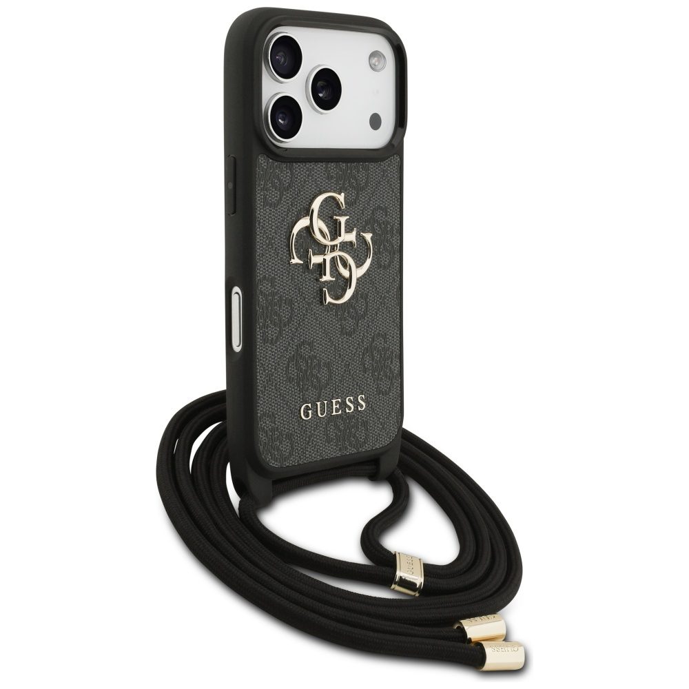 Guess 4G Big Logo Cord Stap Crossbody Case for iPhone 17 Pro - Blackeng