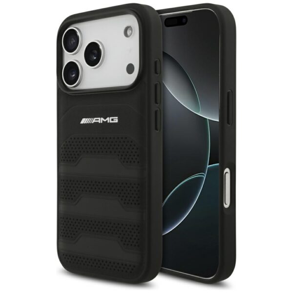 AMG Leather Debossed Lines Logo Case for iPhone 17 Pro - Blackeng