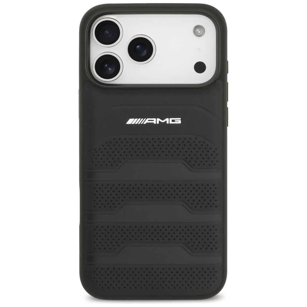 AMG Leather Debossed Lines Logo Case for iPhone 17 Pro Max - Blackeng