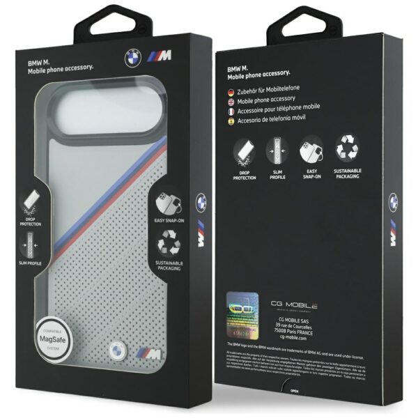 BMW M Tricolor Metal Logo MagSafe Case for iPhone 17 Air - Grayeng