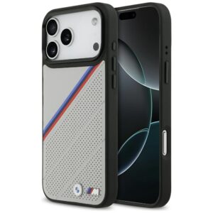 BMW M Tricolor Metal Logo MagSafe Case for iPhone 17 Pro Max - Grayeng