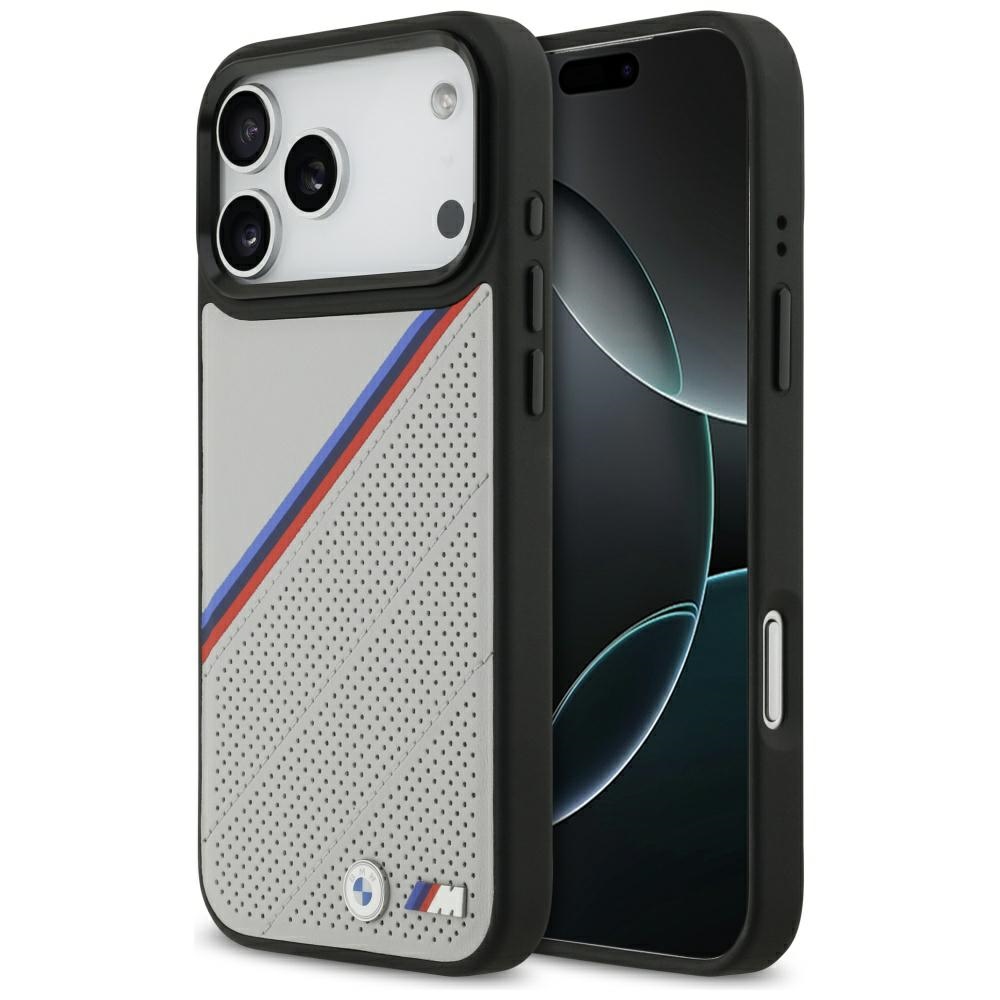 BMW M Tricolor Metal Logo MagSafe Case for iPhone 17 Pro Max - Grayeng