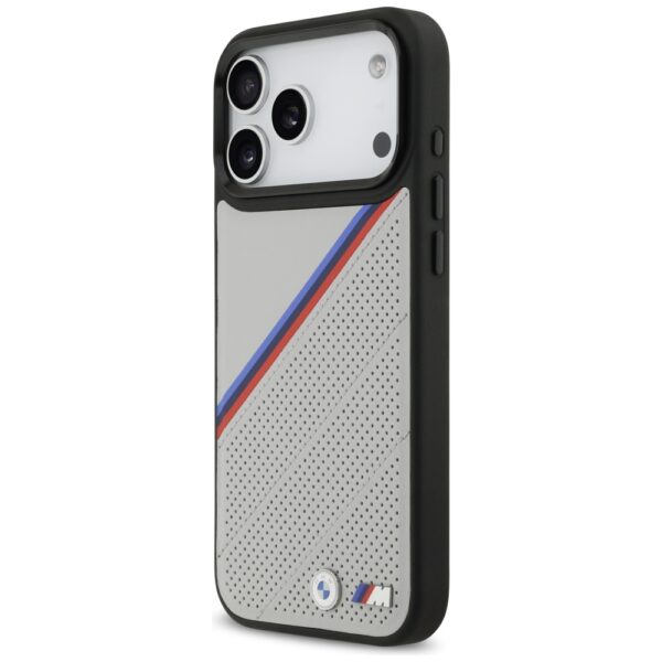 BMW M Tricolor Metal Logo MagSafe Case for iPhone 17 Pro Max - Grayeng