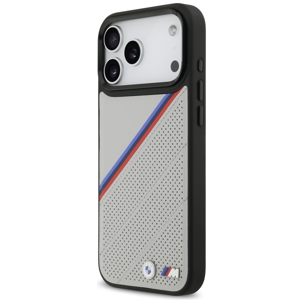BMW M Tricolor Metal Logo MagSafe Case for iPhone 17 Pro Max - Grayeng