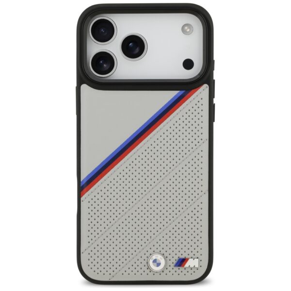 BMW M Tricolor Metal Logo MagSafe Case for iPhone 17 Pro Max - Grayeng