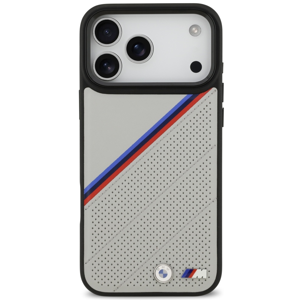 BMW M Tricolor Metal Logo MagSafe Case for iPhone 17 Pro Max - Grayeng