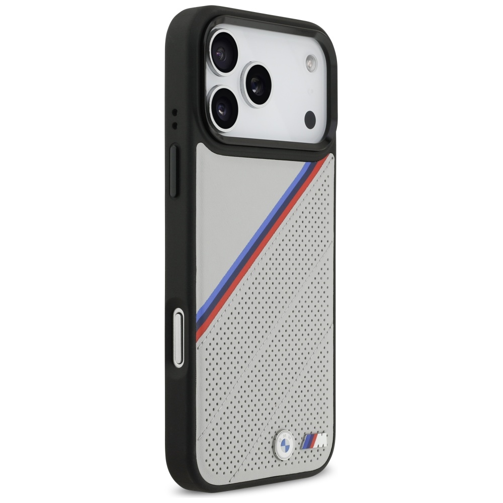 BMW M Tricolor Metal Logo MagSafe Case for iPhone 17 Pro Max - Grayeng