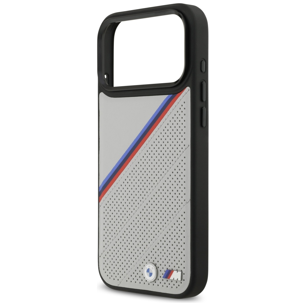 BMW M Tricolor Metal Logo MagSafe Case for iPhone 17 Pro Max - Grayeng