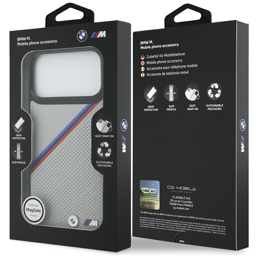 BMW M Tricolor Metal Logo MagSafe Case for iPhone 17 Pro Max - Grayeng