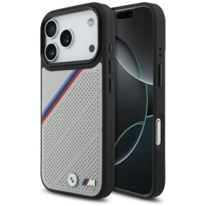 BMW M Tricolor Metal Logo MagSafe Case for iPhone 17 Pro - Grayeng
