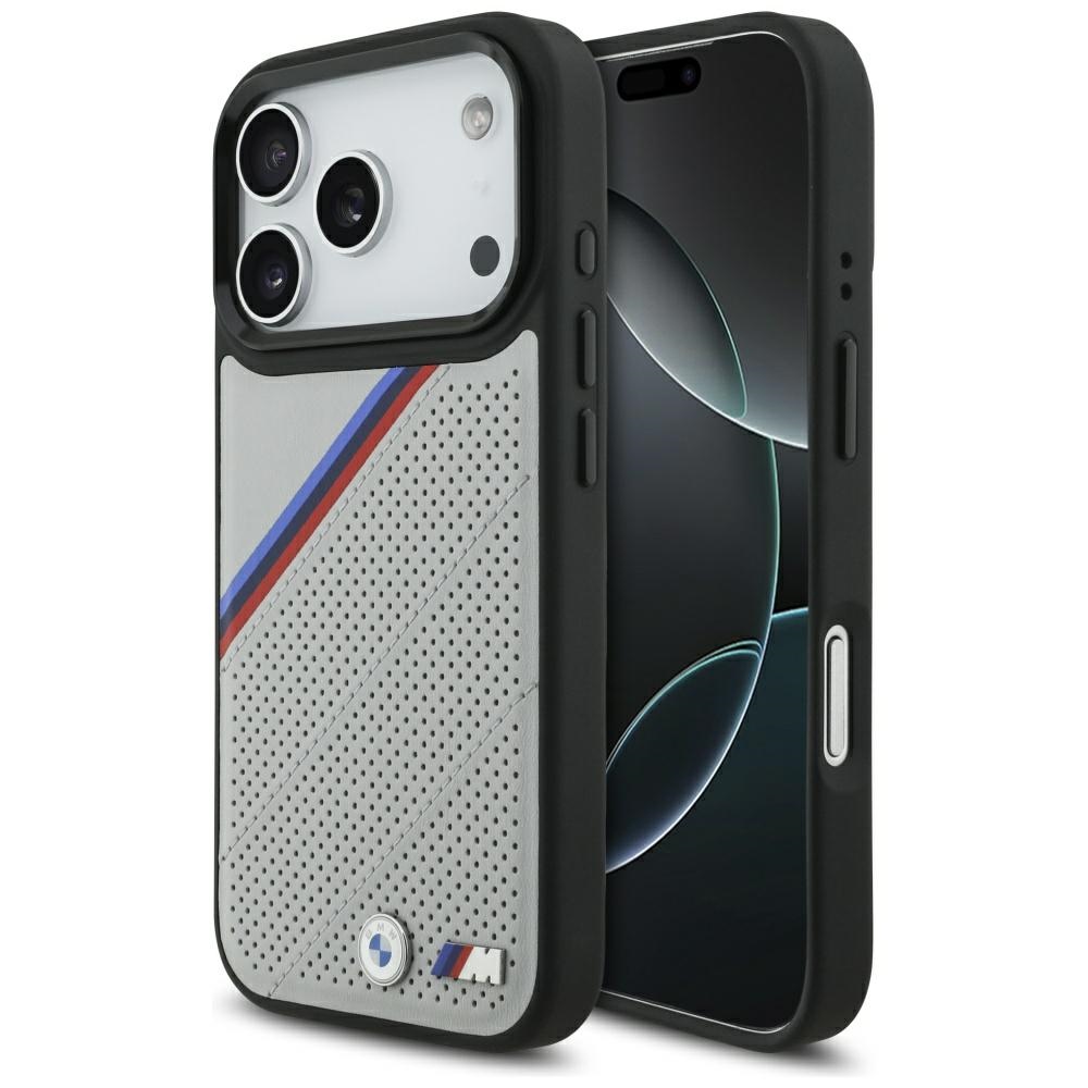 BMW M Tricolor Metal Logo MagSafe Case for iPhone 17 Pro - Grayeng