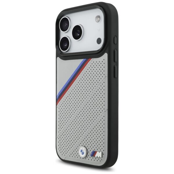 BMW M Tricolor Metal Logo MagSafe Case for iPhone 17 Pro - Grayeng