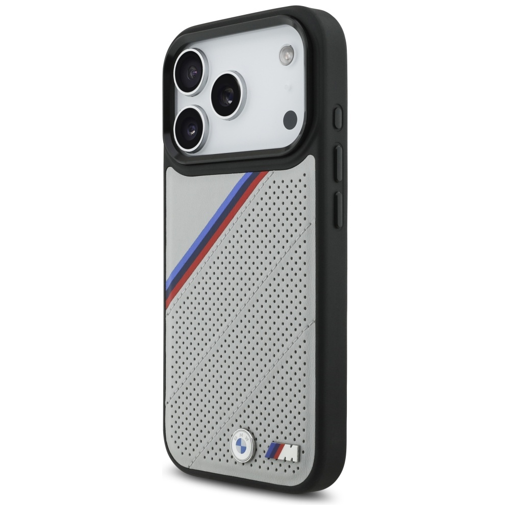 BMW M Tricolor Metal Logo MagSafe Case for iPhone 17 Pro - Grayeng